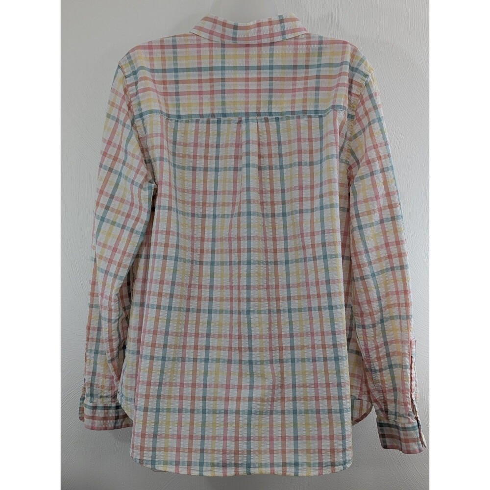 LL Bean 1X Pastel Checked Gingham Shirt Relaxed Fit Festival Fun Breezy - Picture 3 of 10